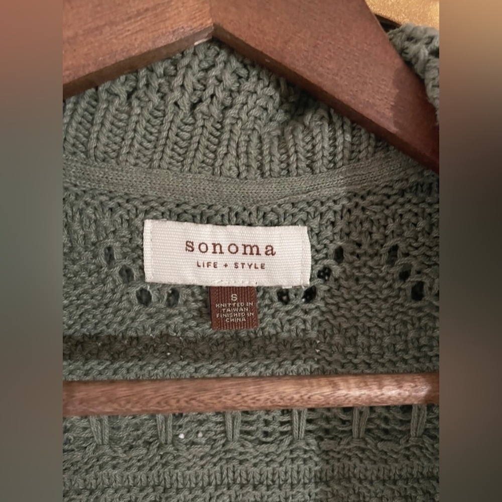 Sonoma Olive Green Knit Sweater Vest Cardigan Sleeveless Cozy Layering - Picture 2 of 2